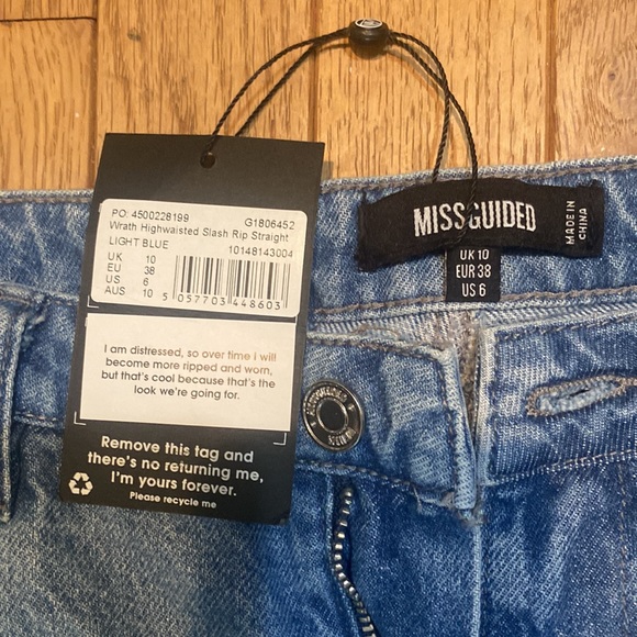 misguided jeans. straight leg. high waisted. light blue medium wash - Picture 3 of 4